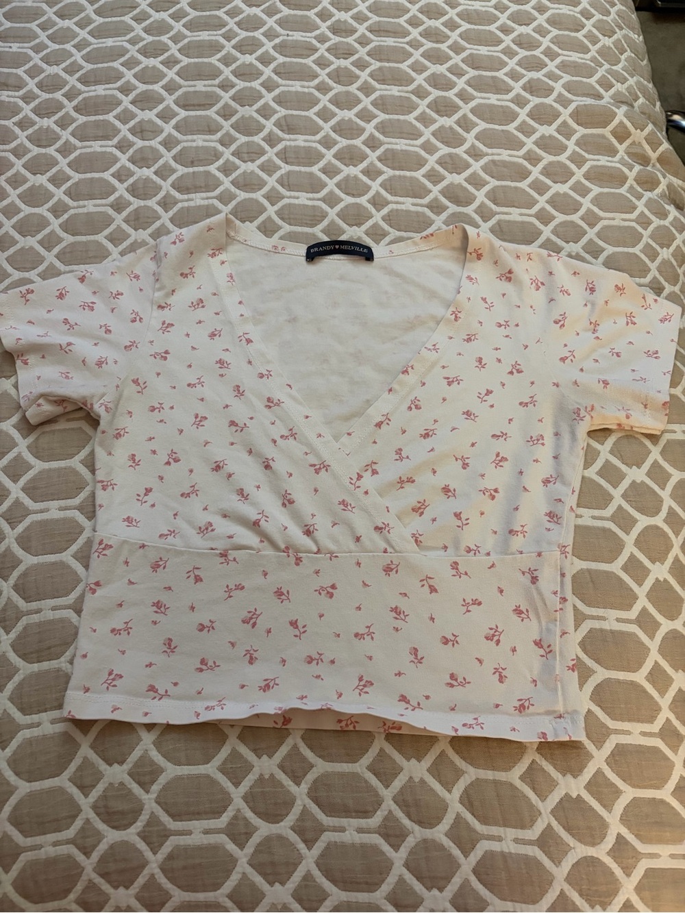 Brandy Melville Cream Floral Cropped Top with Pink Blossoms